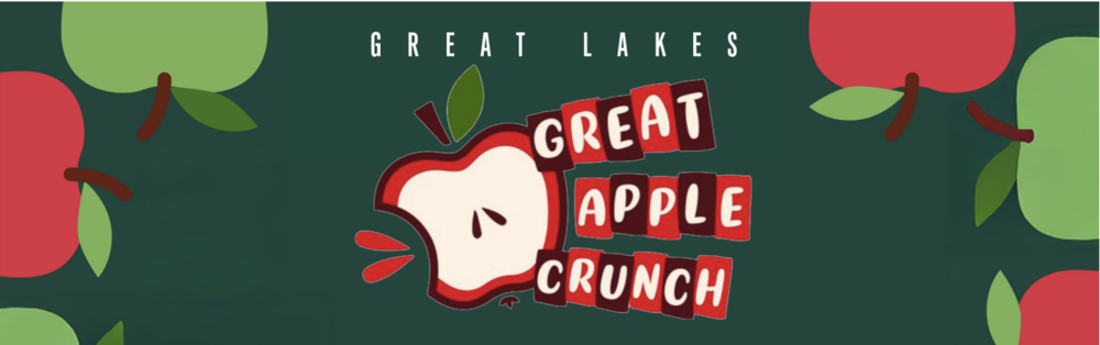 Green banner with apples and text: "Great Lakes Great Apple Crunch"