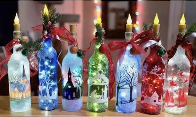 a group of decorated bottles