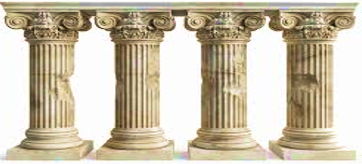 A group of Roman fluted columns with capitals and bases