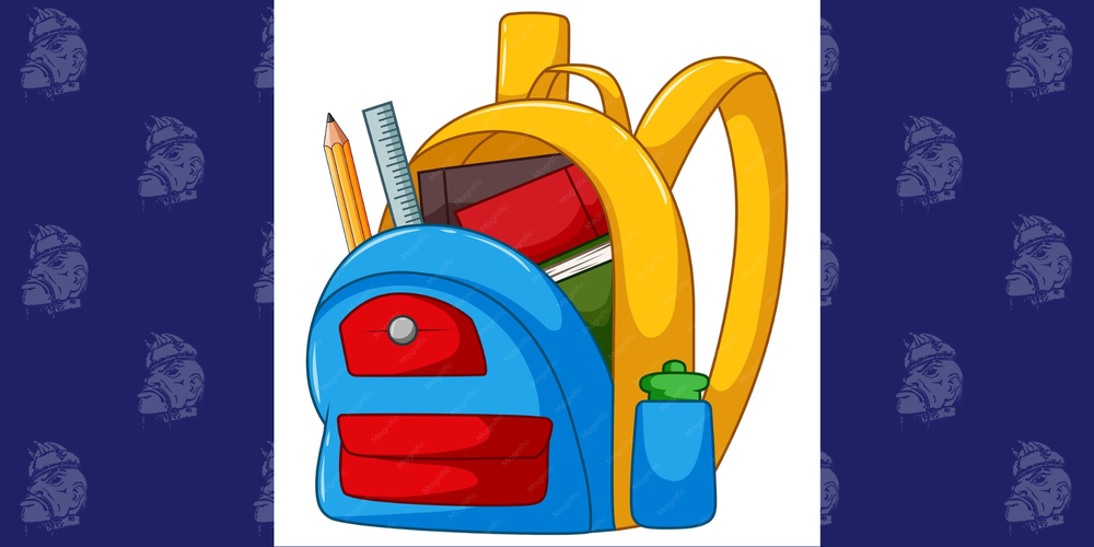 backpack with waterbottle and school items