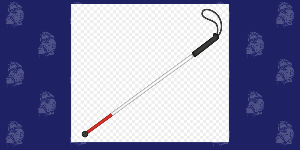 navy blue tartar background with white cane for the blind.