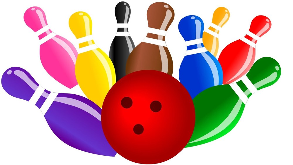 colorful bowling ball and pins