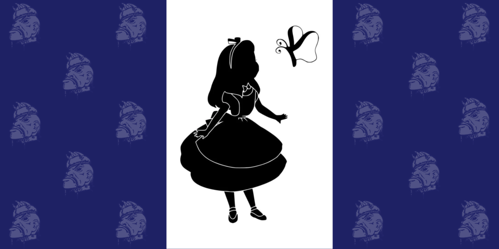 Silhouette of Alice in Wonderland with butterfly