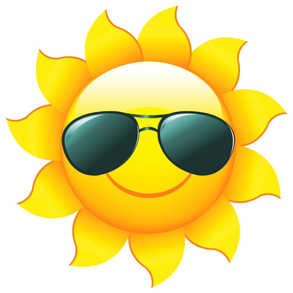 Yellow smiling sun wearing sunglasses