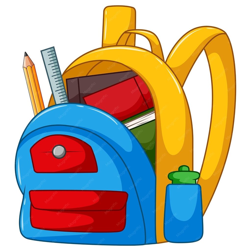 backpack with water bottle and other school supplies
