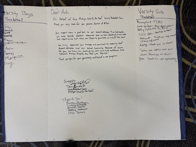 open card with message and signatures