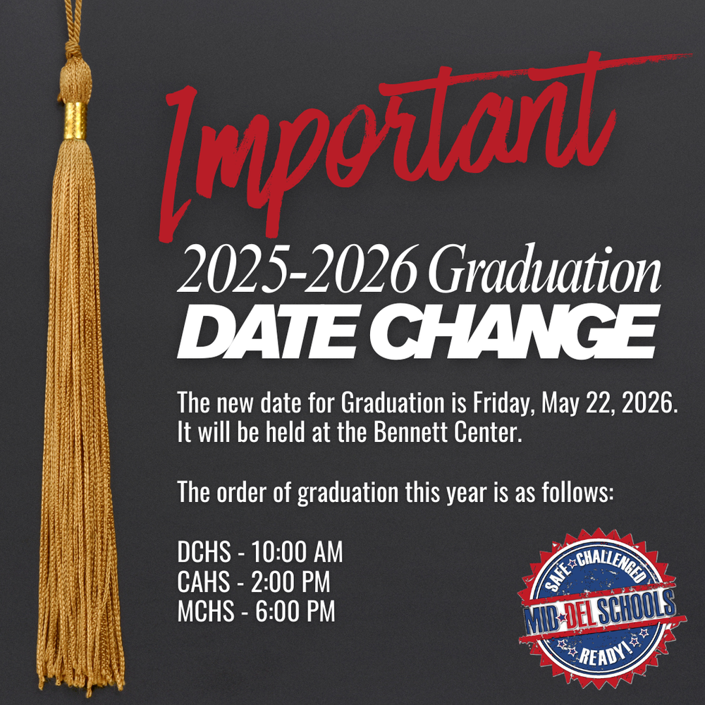 Save the Date, Class of 2026! We’re excited to celebrate our seniors this May! Please note that our graduation ceremonies have been moved to Friday, May 22, 2026 at the Oklahoma State Fairgrounds. This change was made to avoid a conflict with our district’s end-of-year programs and teacher check-out day originally scheduled for May 21. Check out the graphic below for ceremony times and details. We can’t wait to honor the Class of 2026! #mdpurpose #OneDistrictOneFamily