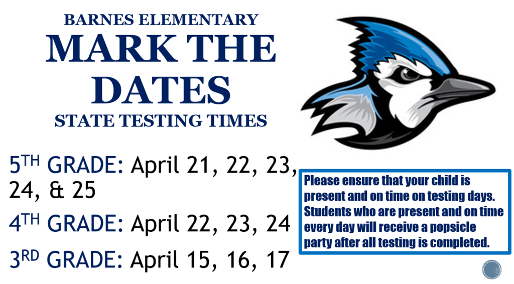 Flyer with state testing dates listed.  