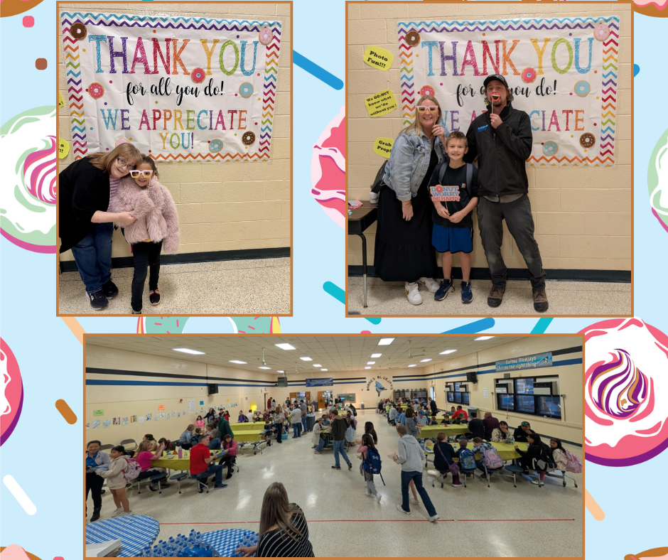 Picture of students and teachers at Donuts for Grownups.  