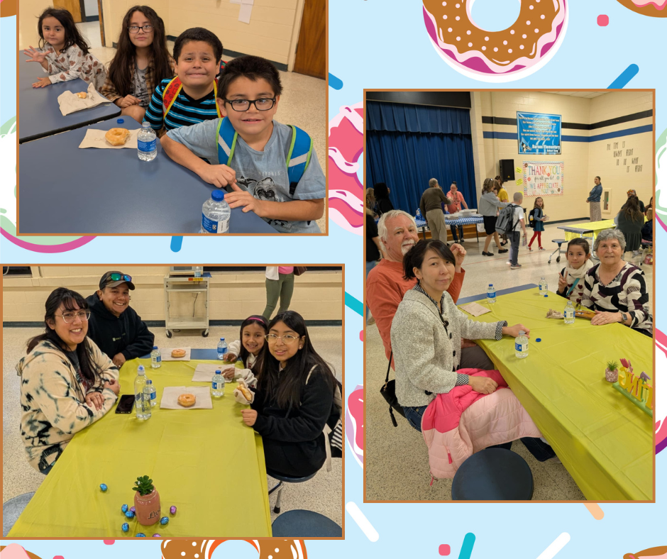Picture of students and teachers at Donuts for Grownups.  