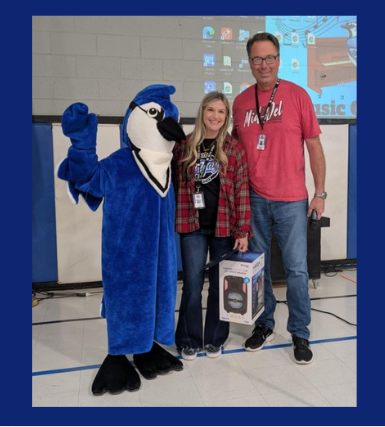 Picture of Mr. Becker and our teacher of the month, Mrs. Bridges.
