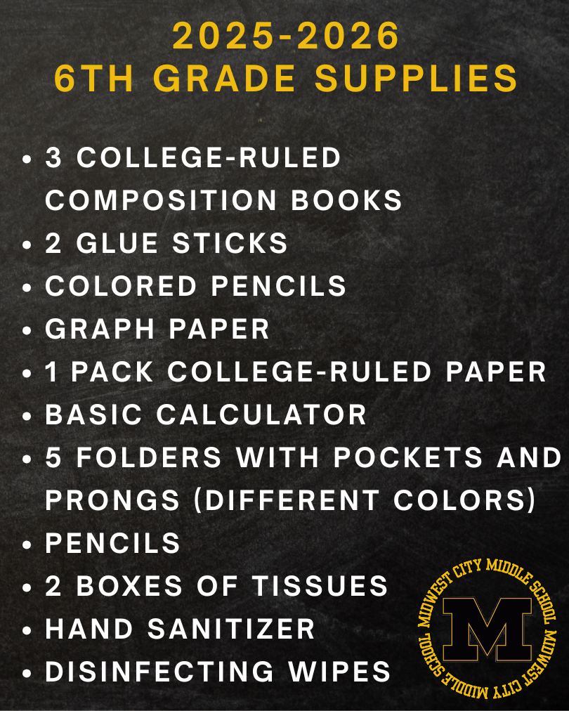 6th grade supply list