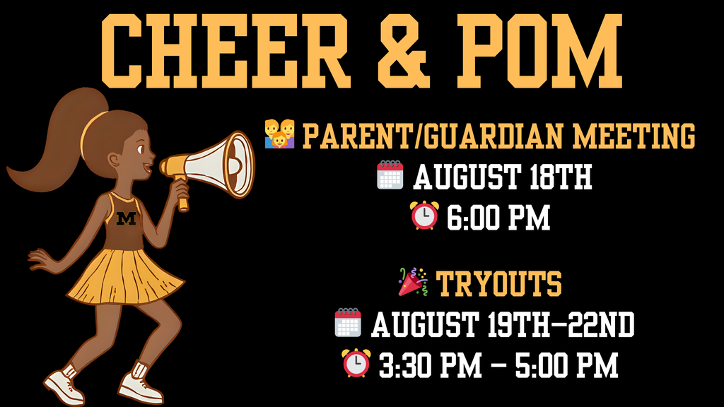 Picture of a cheerleader with the information on the parent meeting and tryouts that is in the post