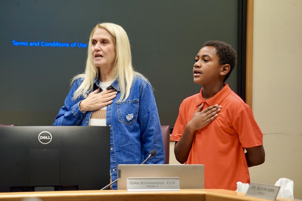 Tristan Scott led the Pledge of Allegiance