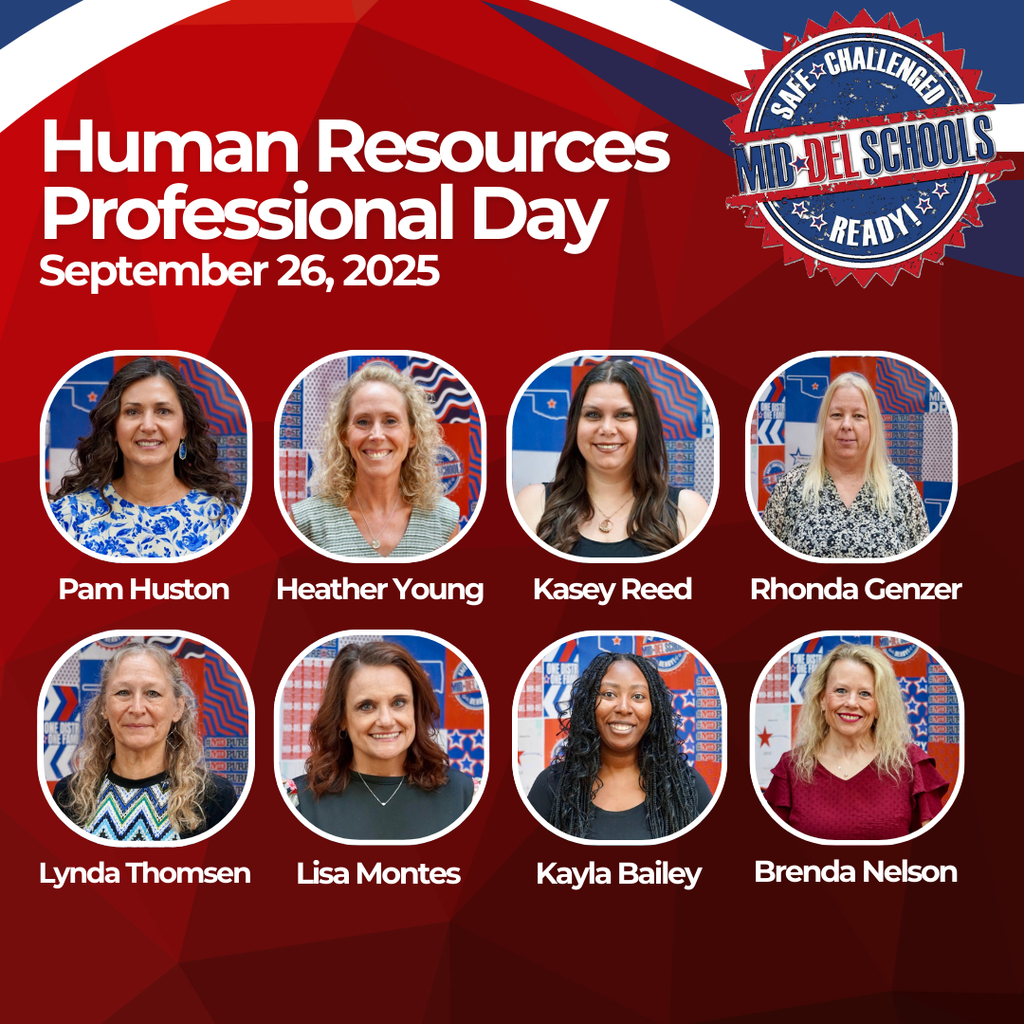 Happy Human Resources Professional Day! 🌟 Our HR team works tirelessly behind the scenes to recruit, support, and care for nearly 1,500 amazing staff members across Mid-Del Schools. From helping new team members join our family to guiding professional growth, they make a lasting impact every single day. 💙❤️ Thank you for all you do to keep our district strong! #HRProfessionalDay #OneDistrictOneFamily
