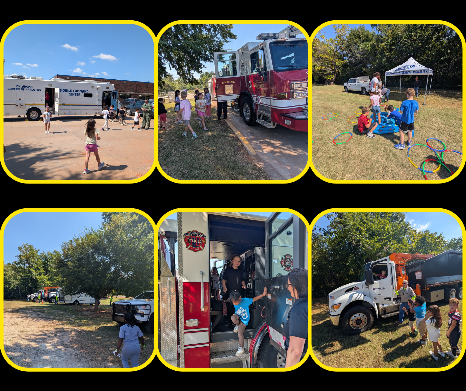 Pictures of students at the Touch A Truck event.