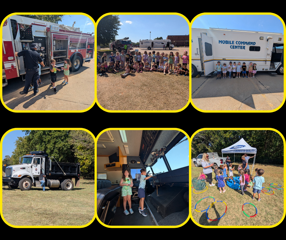 Pictures of students at the Touch A Truck event.