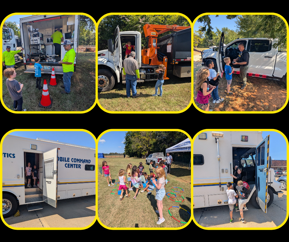Pictures of students at the Touch A Truck event.