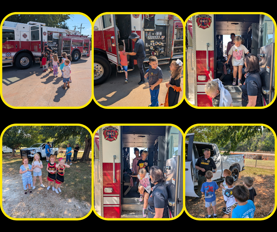 Pictures of students at the Touch A Truck event.