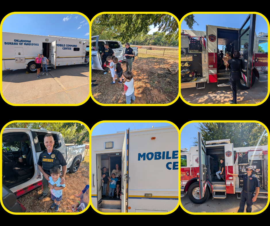Pictures of students at the Touch A Truck event.