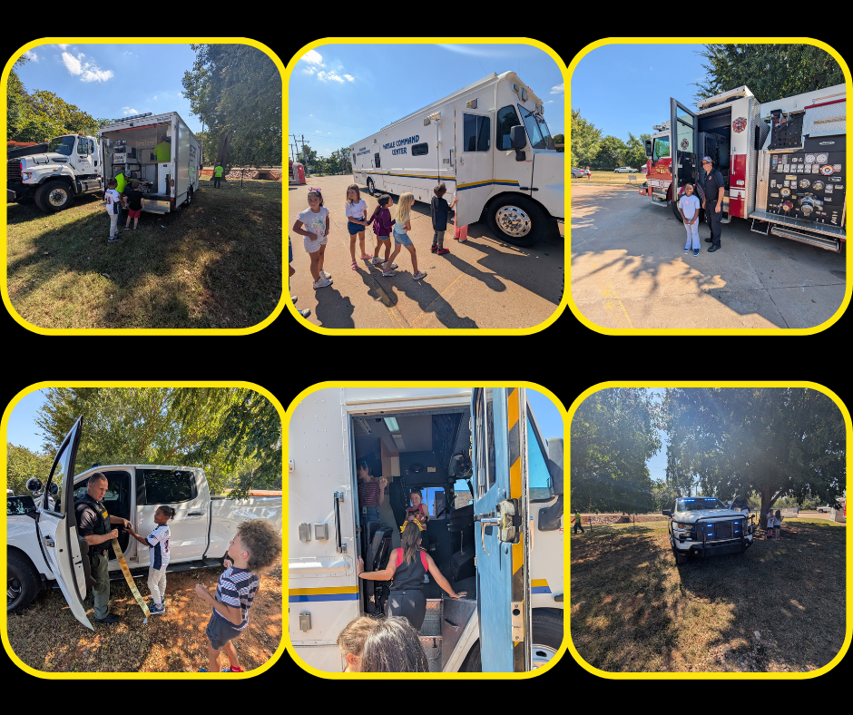 Pictures of students at the Touch A Truck event.