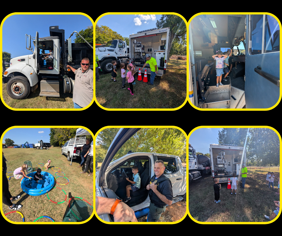 Pictures of students at the Touch A Truck event.
