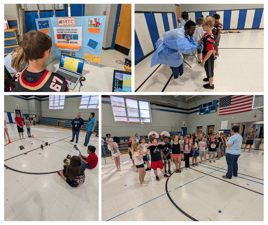 Pictures of students participating in Career Day activities.