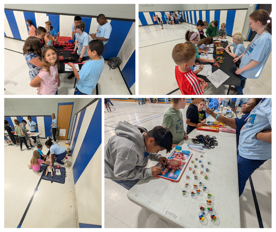 Pictures of students participating in Career Day activities.