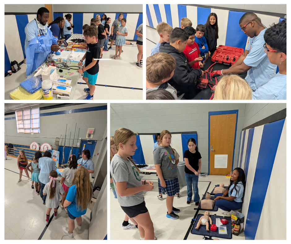 Pictures of students participating in Career Day activities.