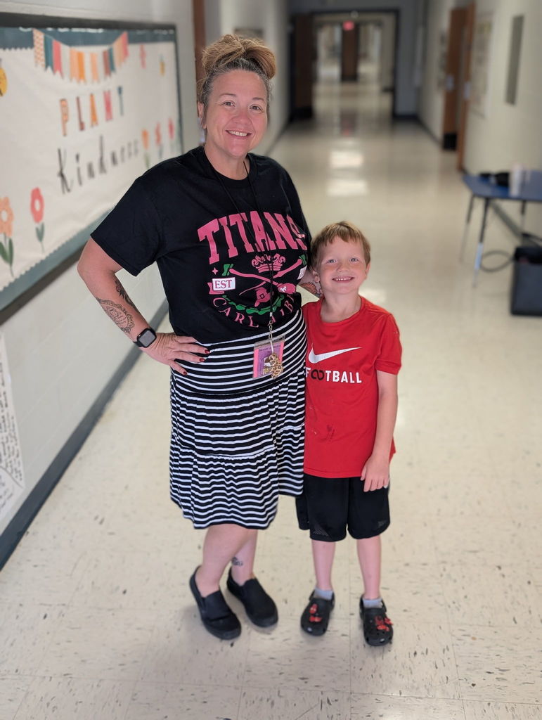 Pictures of students and staff wearing Titan and Mid-Del shirts.