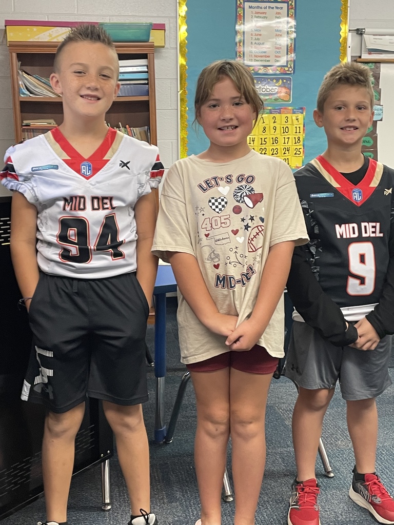 Pictures of students and staff wearing Titan and Mid-Del shirts.
