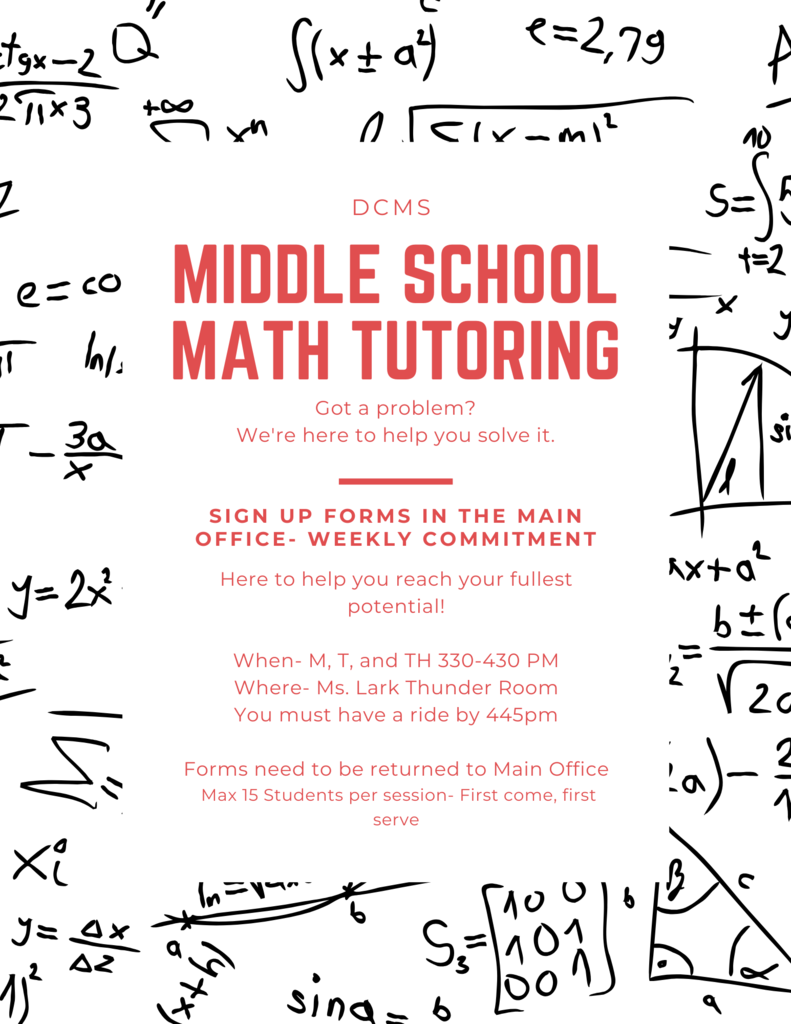 Attention Parents and Guardians! Del City Middle School is offering in house ELA/Literacy and Math tutoring. Sign ups need to be turned by Monday mornings!