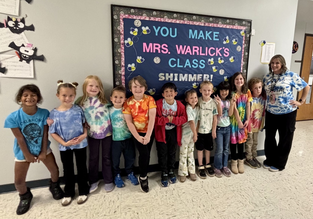 Students and staff dressed in tie dye for Red Ribbon Week.