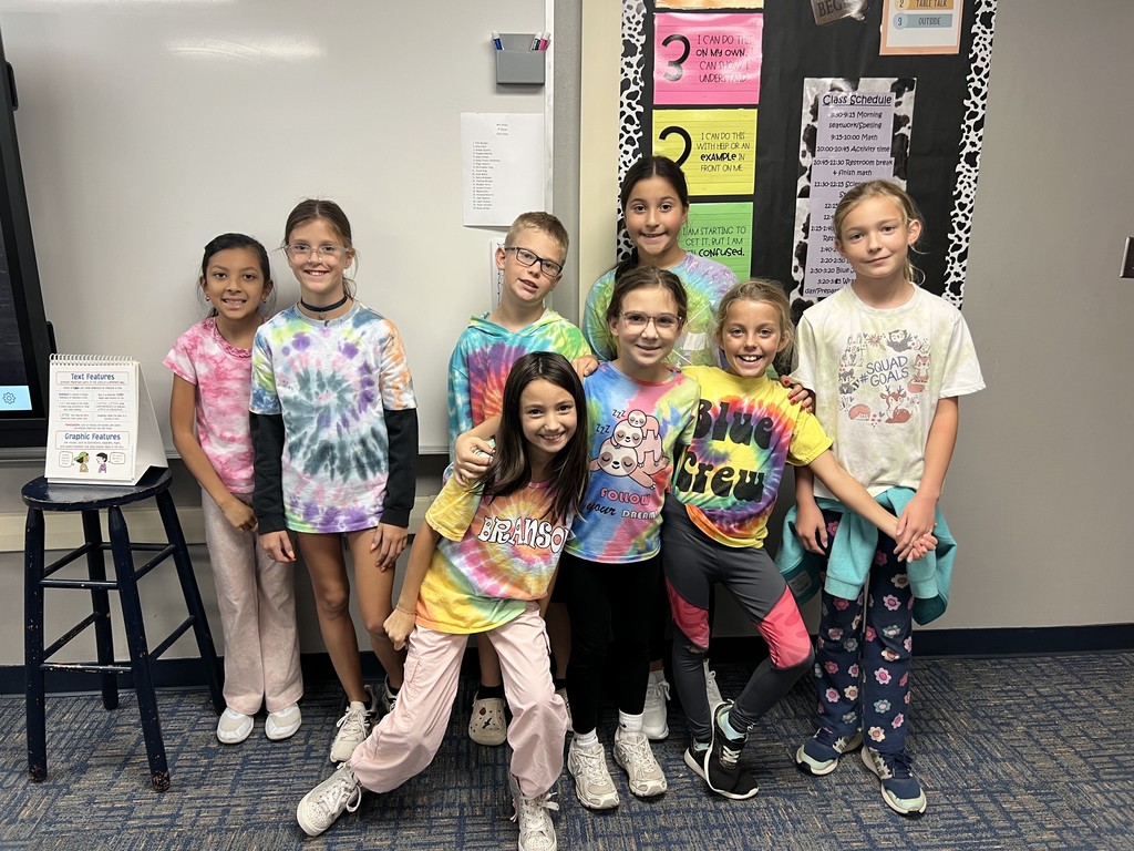Students and staff dressed in tie dye for Red Ribbon Week.