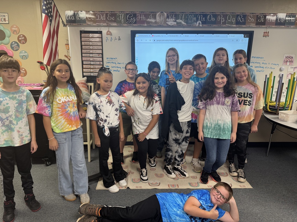 Students and staff dressed in tie dye for Red Ribbon Week.