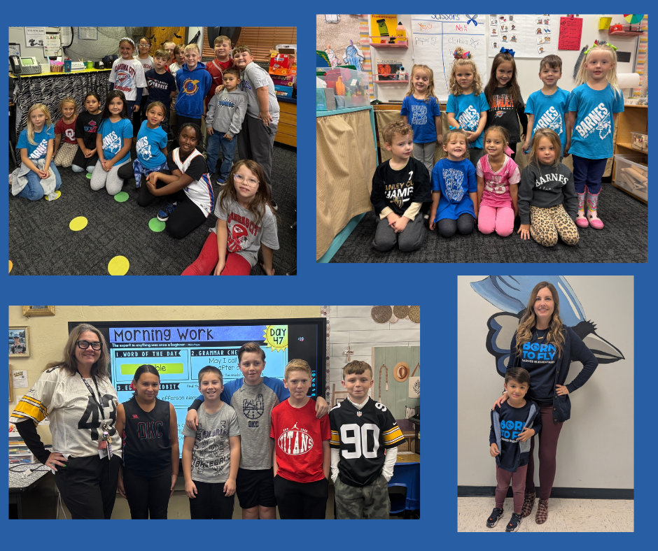 Students and staff wearing school or team attire.