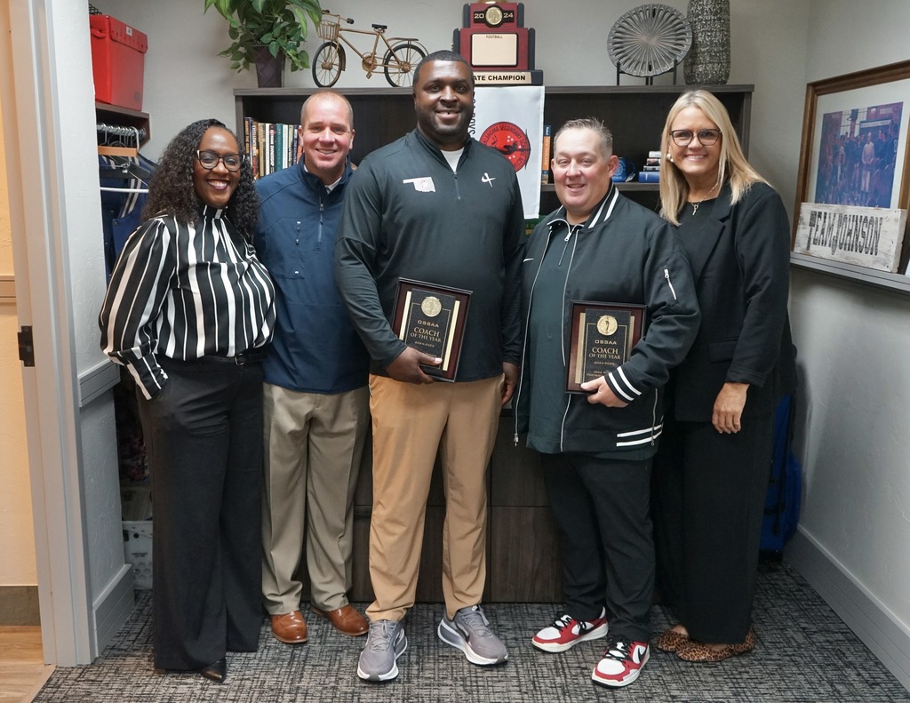 Big congratulations to Coaches Mike Dunn and Cameron Couch from Carl Albert High School! Both were honored today by the Oklahoma Secondary School Activities Association (OSSAA) as part of an elite group of 26 coaches across the state recognized for excellence in their sport during the 2024-2025 school year. Coach Mike Dunn was named the Overall Coach of the Year for Football, and Coach Cameron Couch was named the Boys Track Coach of the Year! Way to represent Mid-Del! #OneDistrictOneFamily #mdpurpose