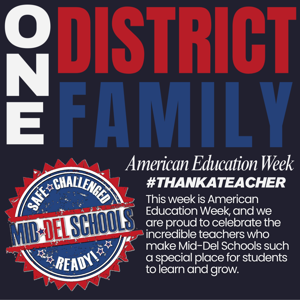 This week is American Education Week, and we are proud to celebrate the incredible teachers who make Mid-Del Schools such a special place for students to learn and grow.   Throughout the week, we’ll be highlighting our amazing educators — and we’d love your help!  #ThankATeacher: Drop the name of a teacher in the comments who has made an impact in your life or in the life of your student. Let’s show some love to the people who make a difference every single day.   #OneDistrictOneFamily #mdpurpose