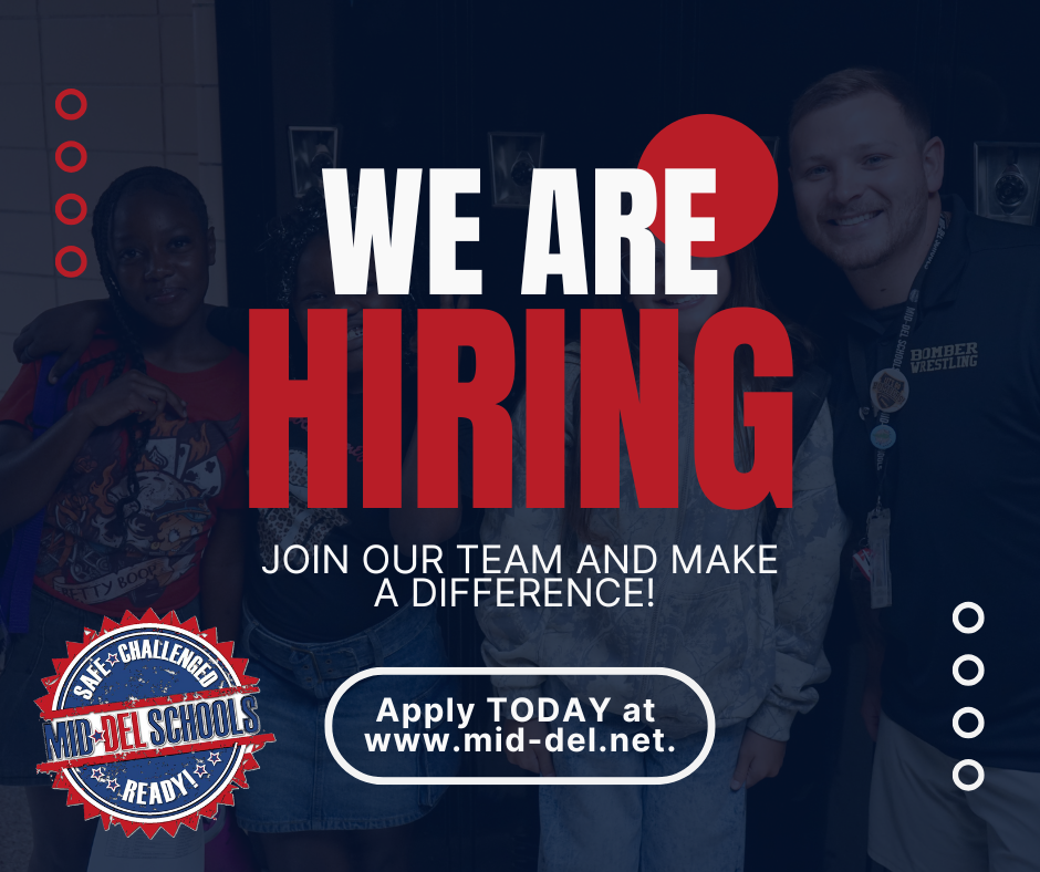 We’re Hiring! Join the Mid‑Del Schools Team! Are you passionate about making a difference in the lives of students? Do you want to work in a collaborative, supportive, and innovative school district? We’re looking for dedicated professionals to fill teaching and support staff roles across our community.  👥 Why Mid-Del?  Serve approximately 13,000 students and work alongside nearly 1,500 committed colleagues  Be part of an inclusive culture guided by the motto: “One District, One Family.”  Join a district led by experienced leadership with decades of service and stability  🔍 Opportunities Available: From classroom teachers to support staff, we have positions that make a real impact. Explore all current openings via our careers page: middel.schoolspring.com  ✨ Apply today and be a part of something meaningful. Because when you join Mid-Del, you’re joining family. #WeAreMidDel #HiringNow #EducationJobs #JoinOurTeam