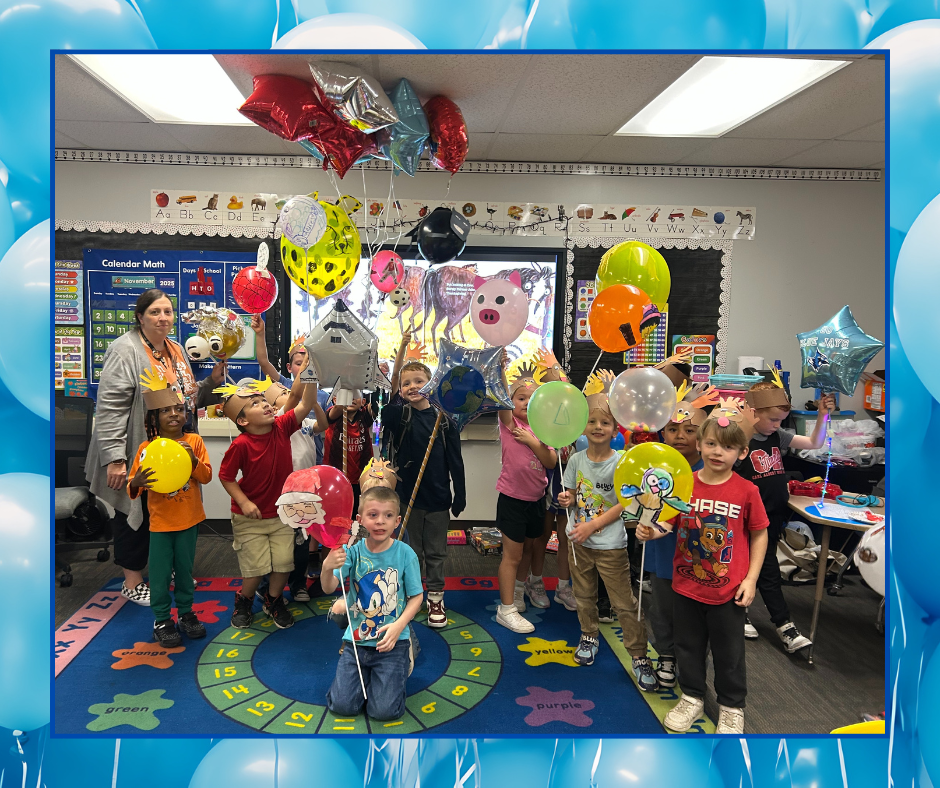 Images of students with their balloons.
