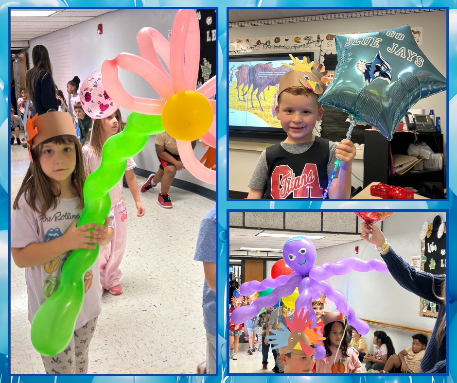 Images of students with their balloons.