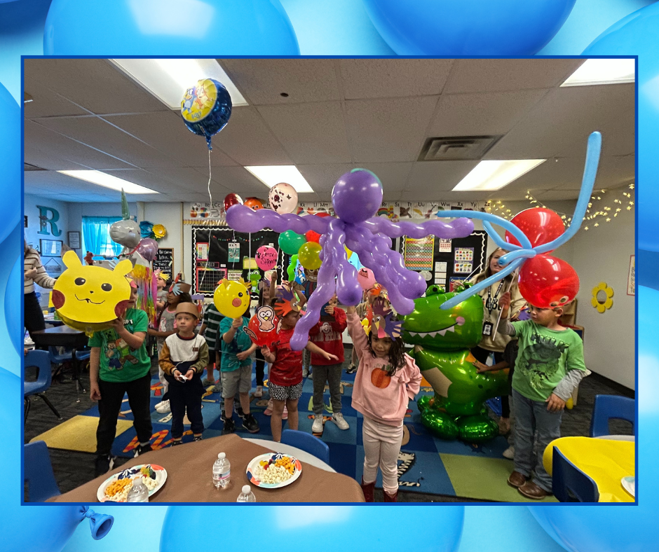 Images of students with their balloons.