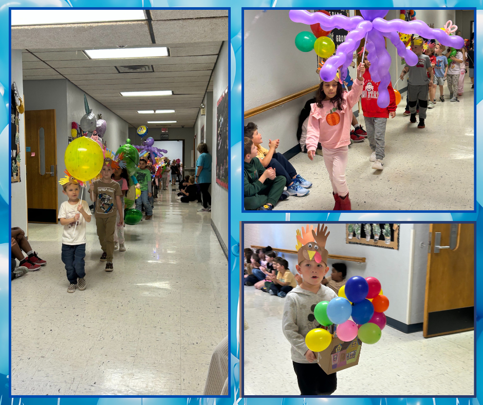 Images of students with their balloons.