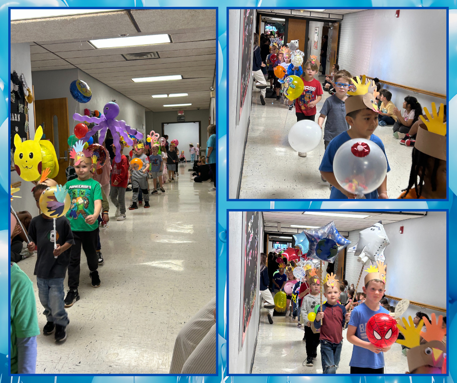 Images of students with their balloons.