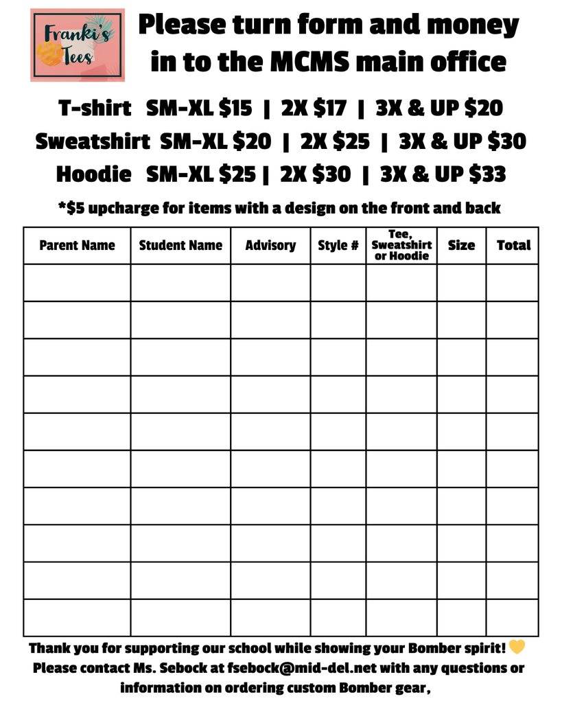 Shirt order form