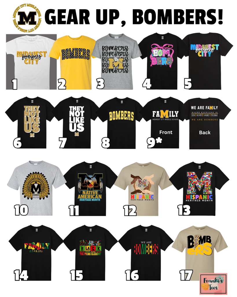 Different Bomber branded shirts