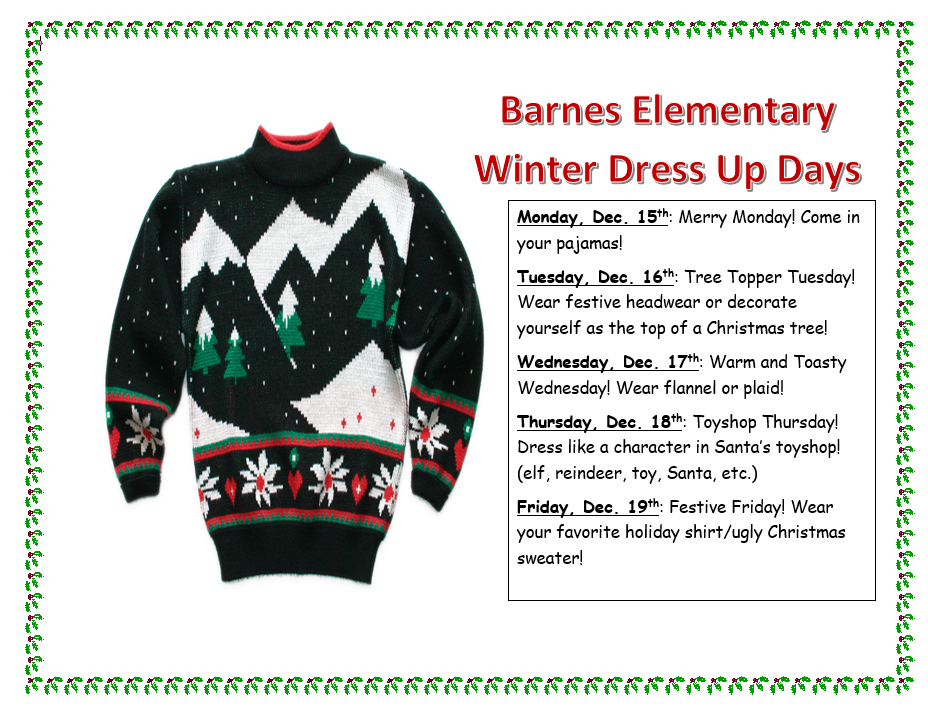 Winter dress up days flyer.