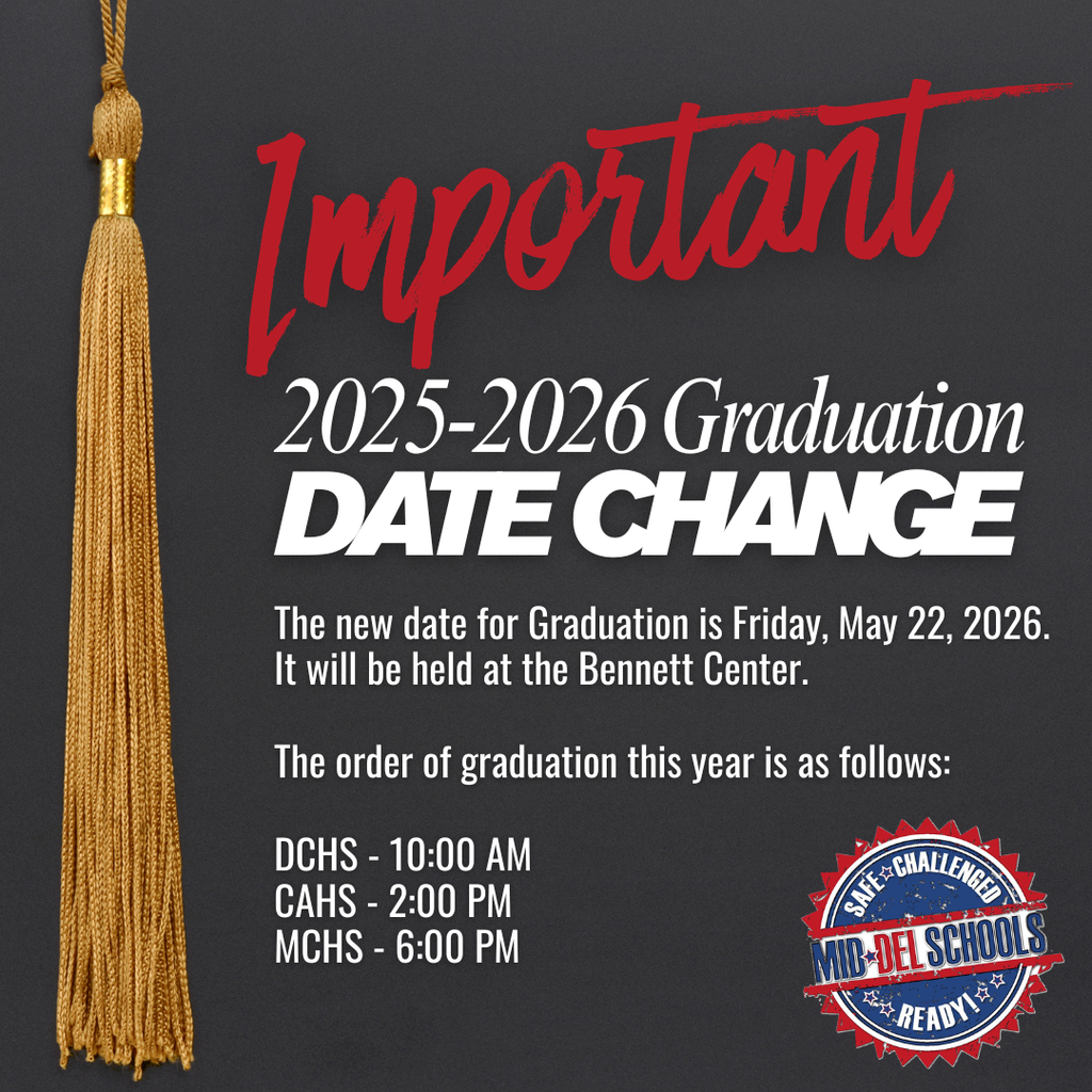 Save the Date, Class of 2026! We’re excited to celebrate our seniors this May! Please note that our graduation ceremonies have been moved to Friday, May 22, 2026 at the Oklahoma State Fairgrounds. This change was made to avoid a conflict with our district’s end-of-year programs and teacher check-out day originally scheduled for May 21. Check out the graphic below for ceremony times and details. We can’t wait to honor the Class of 2026! #mdpurpose #OneDistrictOneFamily
