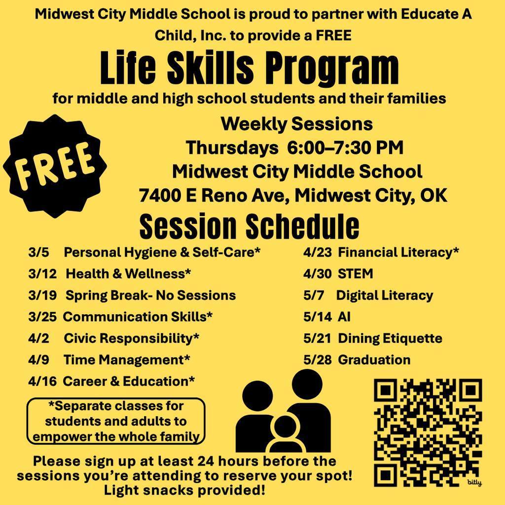 yellow background with information about the Life Skills program