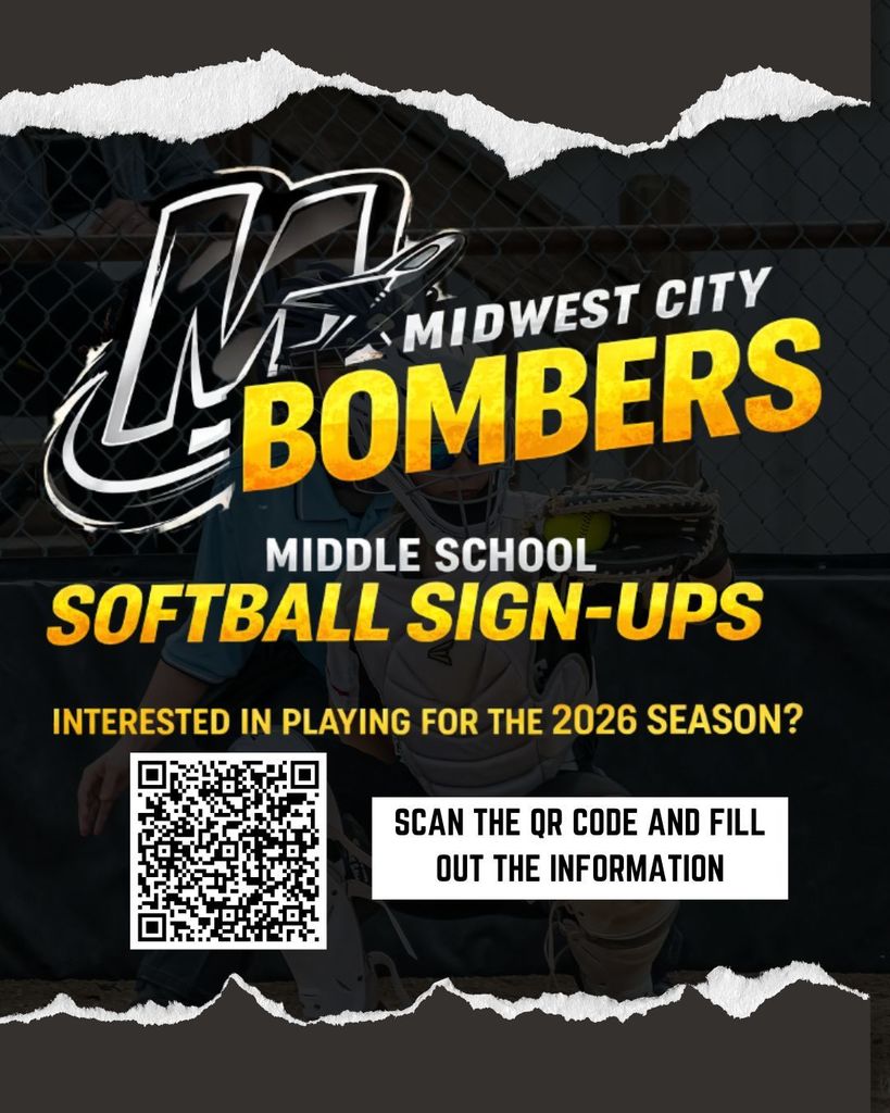 black background with white and gold letters with information about softball